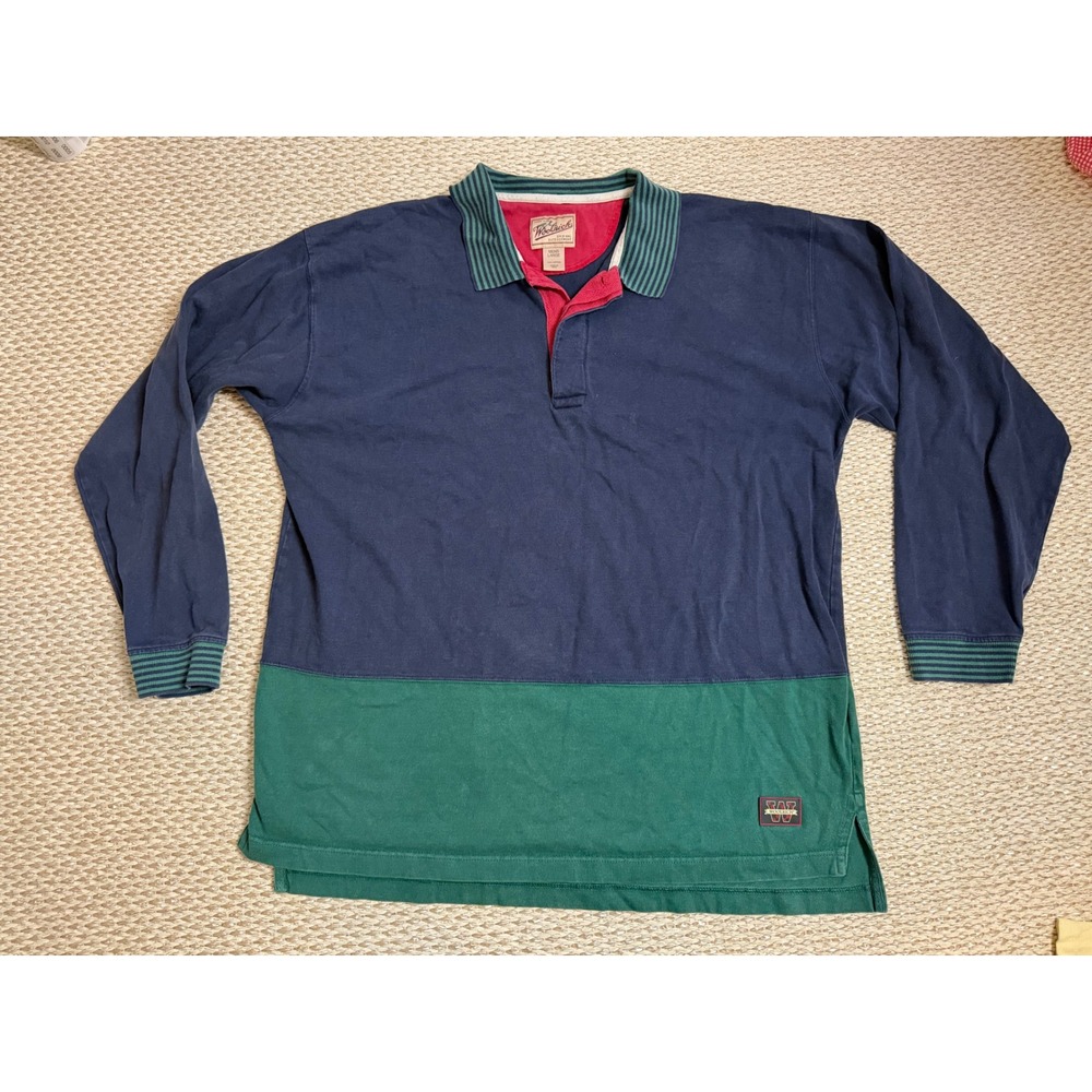 Woolrich vintage 90's Rugby polo Shirt Long Sleeve Colorblock Cotton Outdoor L